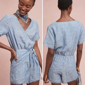 Sanctuary Light Blue Linen Blend Romper